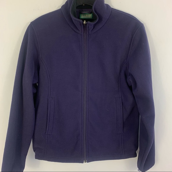 LL Bean Jacket Womens S Small Full Zip Fleece Coat Purple Sweatshirt Pockets - Picture 1 of 8